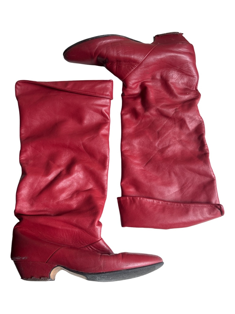 Red Leather Knee-High Women's Boots